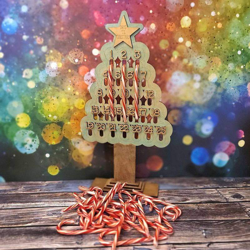 Festive Christmas Countdown Calendar: Handcrafted Tree with Candy Cane Cutouts for Fun and Unique Holiday Decor