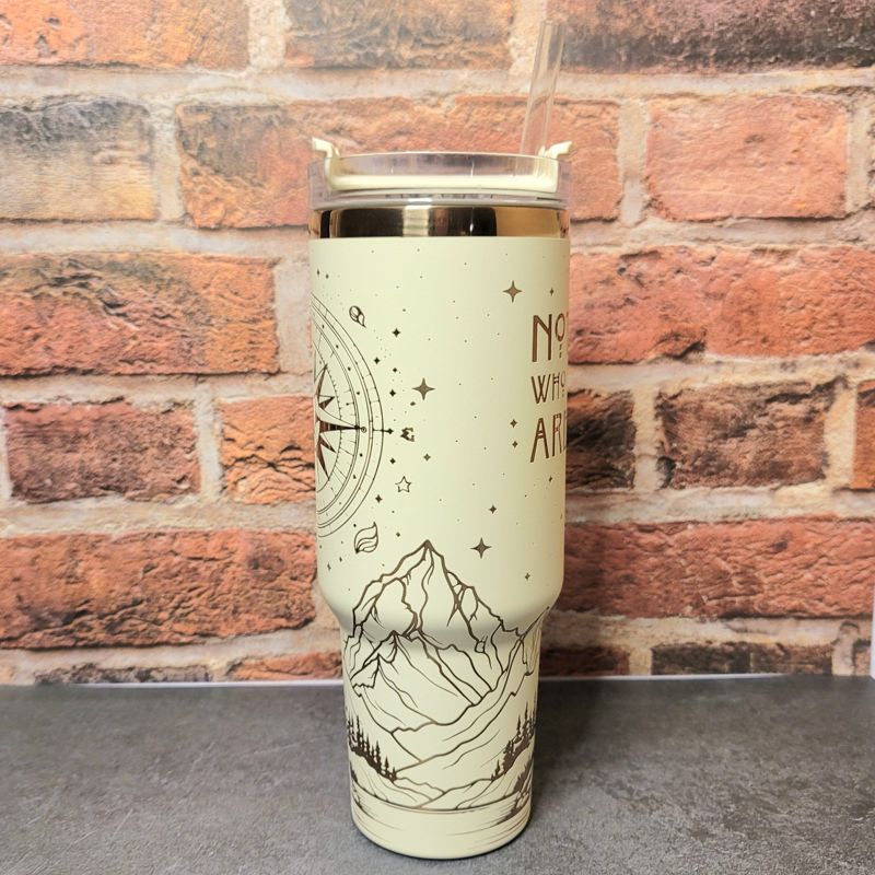 Not All Who Wander Are Lost Tumbler, Copper Engraved Tumbler, Copper and Cream, 40oz Tumbler, Wanderer, Mountain Scene (Black Copper)
