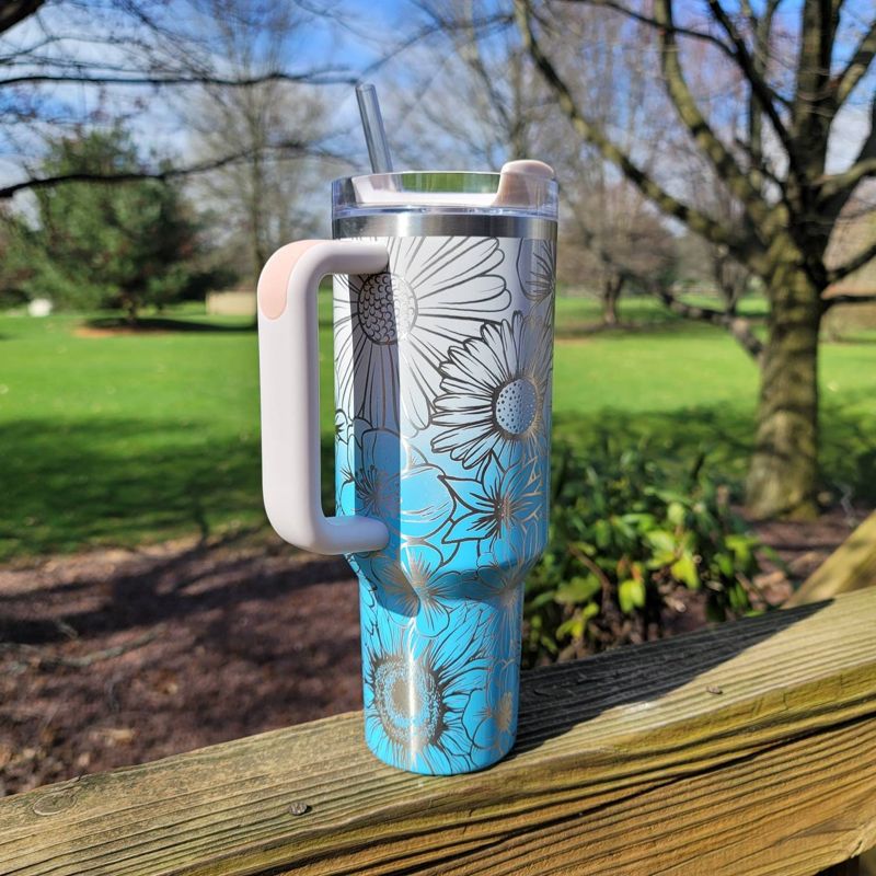 Wildflower Stanley, **FREE KEYCHAIN, 40 oz Tumbler, Engraved Stanley, Full Wrap, Sunflower Stanley, Flowers Stanley (30oz Fog, Wildflower)