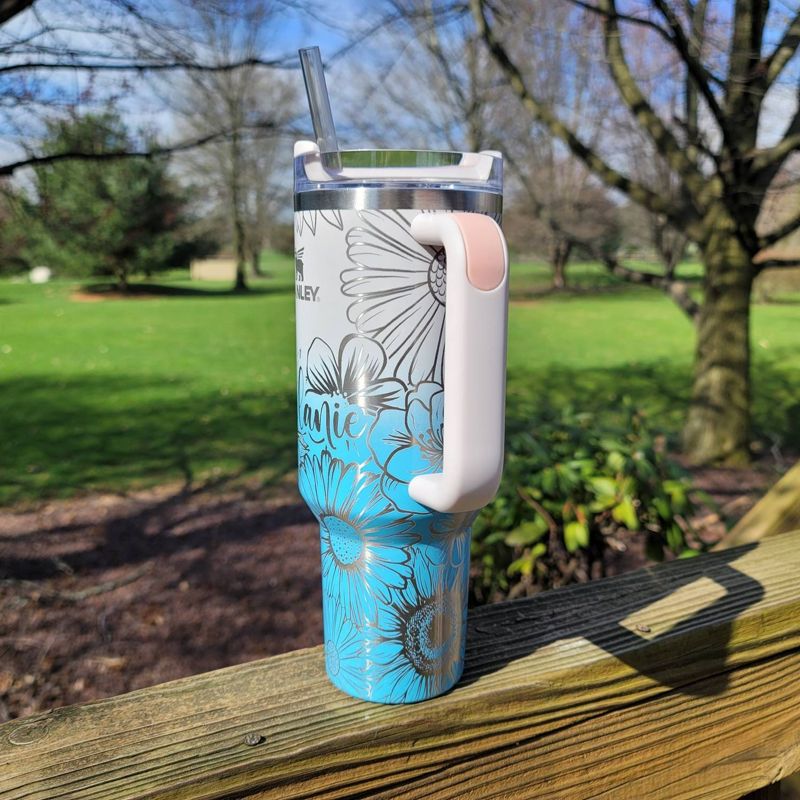 Wildflower Stanley, **FREE KEYCHAIN, 40 oz Tumbler, Engraved Stanley, Full Wrap, Sunflower Stanley, Flowers Stanley (30oz Fog, Wildflower)