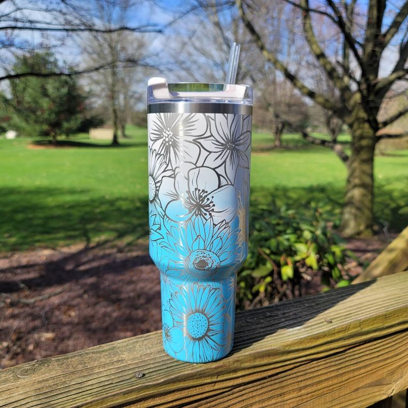 Wildflower Stanley, **FREE KEYCHAIN, 40 oz Tumbler, Engraved Stanley, Full Wrap, Sunflower Stanley, Flowers Stanley (30oz Fog, Wildflower)