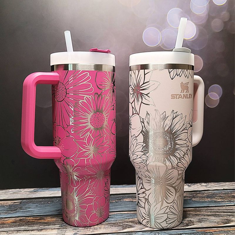 Wildflower Stanley, **FREE KEYCHAIN, 40 oz Tumbler, Engraved Stanley, Full Wrap, Sunflower Stanley, Flowers Stanley (30oz Fog, Wildflower)