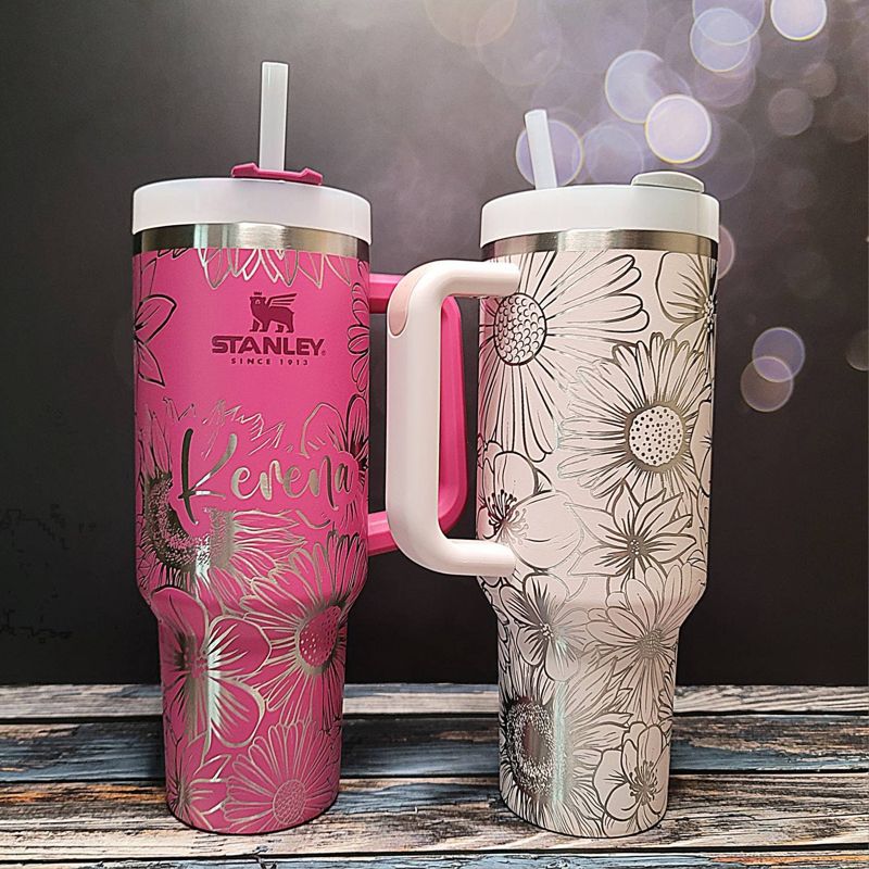 Wildflower Stanley, **FREE KEYCHAIN, 40 oz Tumbler, Engraved Stanley, Full Wrap, Sunflower Stanley, Flowers Stanley (30oz Fog, Wildflower)