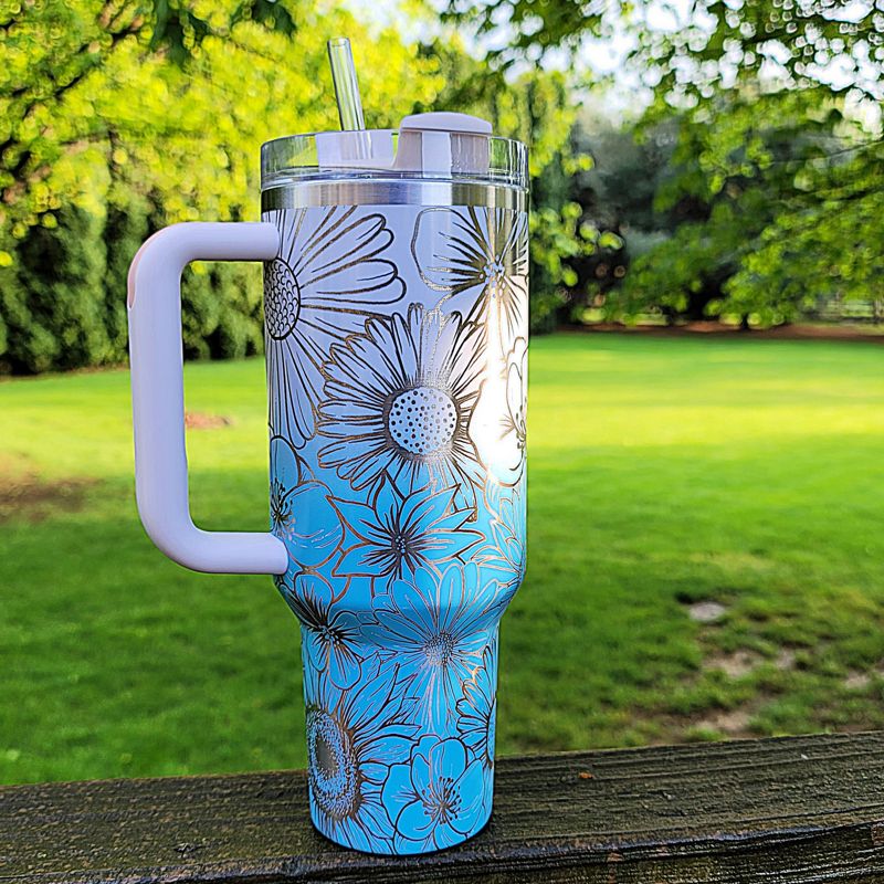 Wildflower Stanley, **FREE KEYCHAIN, 40 oz Tumbler, Engraved Stanley, Full Wrap, Sunflower Stanley, Flowers Stanley (30oz Fog, Wildflower)