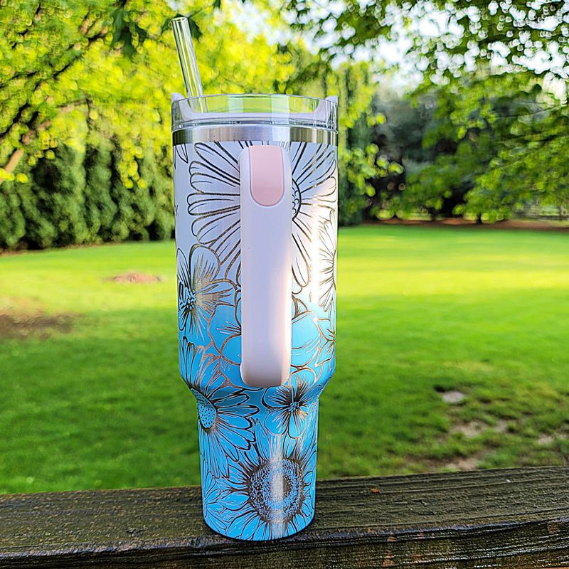 Wildflower Stanley, **FREE KEYCHAIN, 40 oz Tumbler, Engraved Stanley, Full Wrap, Sunflower Stanley, Flowers Stanley (30oz Fog, Wildflower)