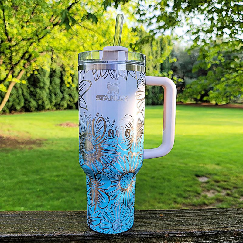 Wildflower Stanley, **FREE KEYCHAIN, 40 oz Tumbler, Engraved Stanley, Full Wrap, Sunflower Stanley, Flowers Stanley (30oz Fog, Wildflower)
