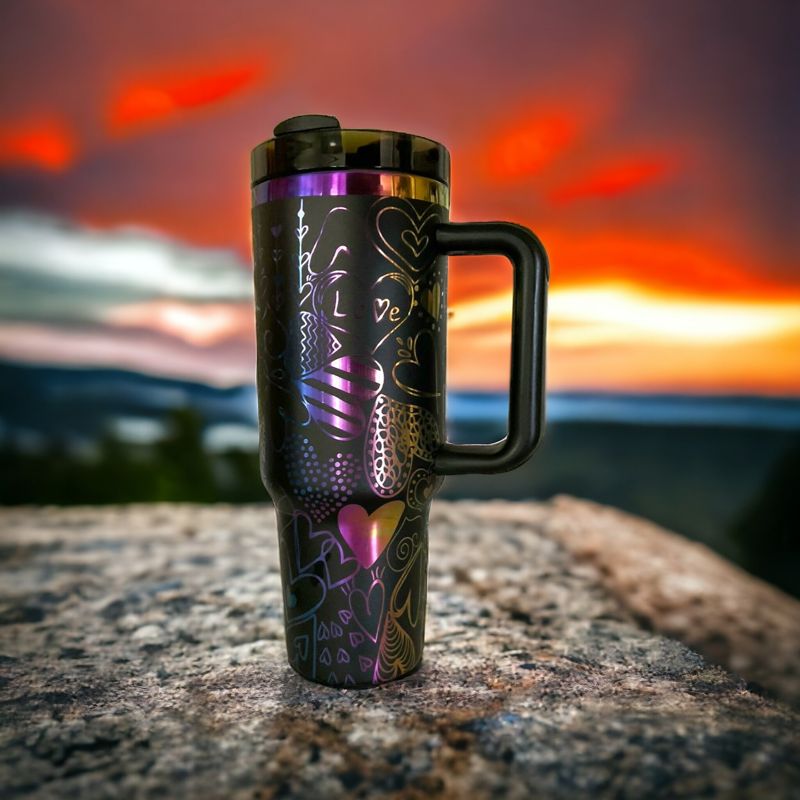 Rainbow Heart Tumbler, 40oz Rainbow Tumbler, Valentine's Day