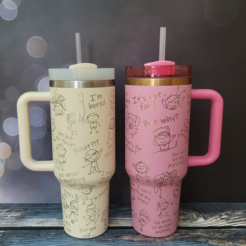 Mom Tumbler, 40oz Tumbler, Parent Tumbler, Cream and Copper Tumbler, Laser Engraved, Mother's Day Wrap, Children doodle Cup, Grandparent (Black Copper)