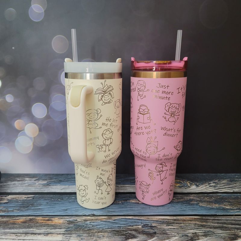 Mom Tumbler, 40oz Tumbler, Parent Tumbler, Cream and Copper Tumbler, Laser Engraved, Mother's Day Wrap, Children doodle Cup, Grandparent (Black Copper)
