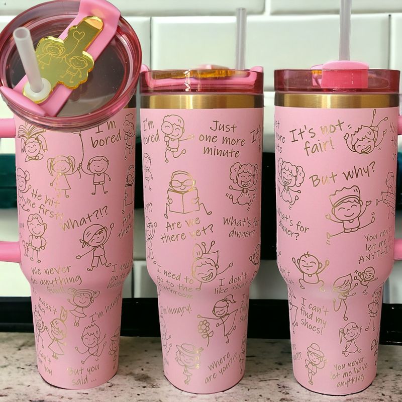 Mom Tumbler, 40oz Tumbler, Parent Tumbler, Cream and Copper Tumbler, Laser Engraved, Mother's Day Wrap, Children doodle Cup, Grandparent (Black Copper)