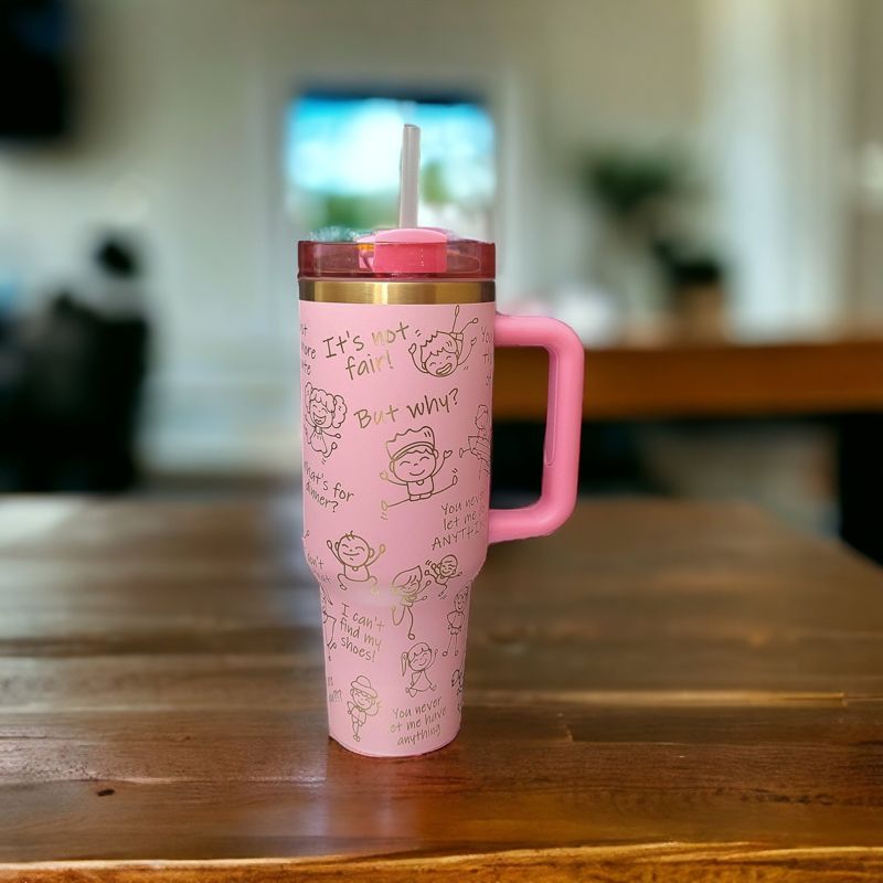 Mom Tumbler, 40oz Tumbler, Parent Tumbler, Cream and Copper Tumbler, Laser Engraved, Mother's Day Wrap, Children doodle Cup, Grandparent (Black Copper)