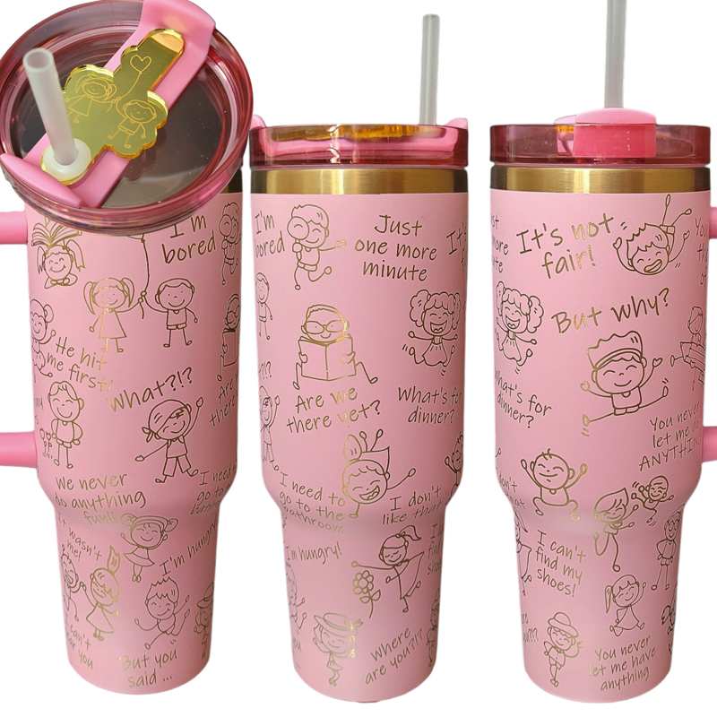 Mom Tumbler, 40oz Tumbler, Parent Tumbler, Cream and Copper Tumbler, Laser Engraved, Mother's Day Wrap, Children doodle Cup, Grandparent (Black Copper)