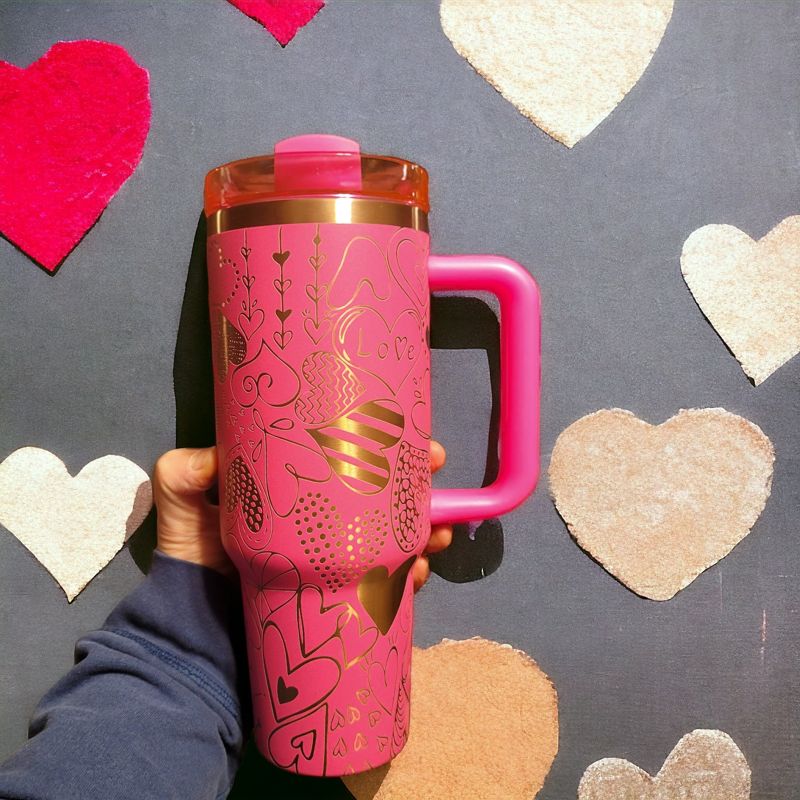 Heart Tumbler, 40oz Copper Heart Doodle Tumbler, Valentine's Day, Cupid Engraved Cup, Copper Tumbler, Laser Engraved Copper Tumbler (Black Copper)
