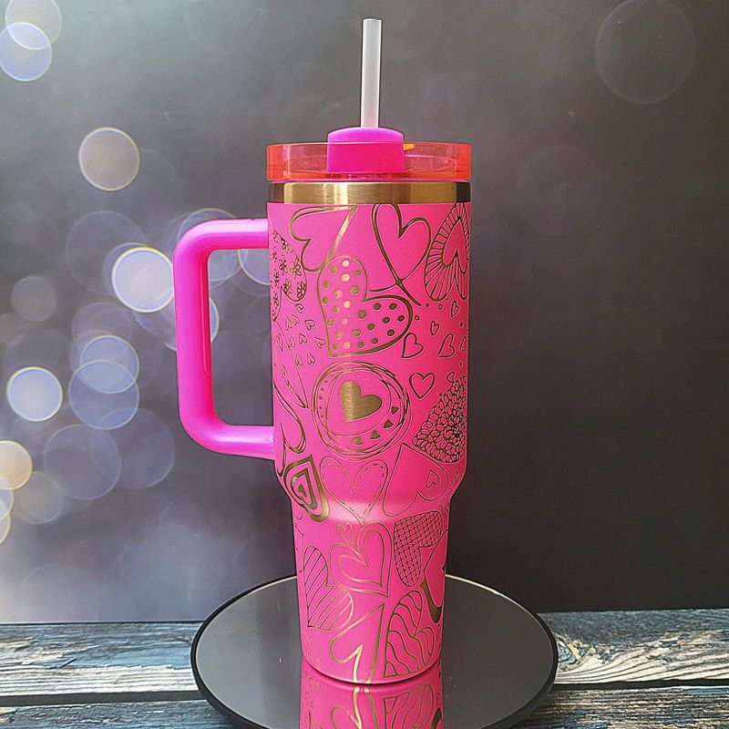 Heart Tumbler, 40oz Copper Heart Doodle Tumbler, Valentine's Day, Cupid Engraved Cup, Copper Tumbler, Laser Engraved Copper Tumbler (Black Copper)