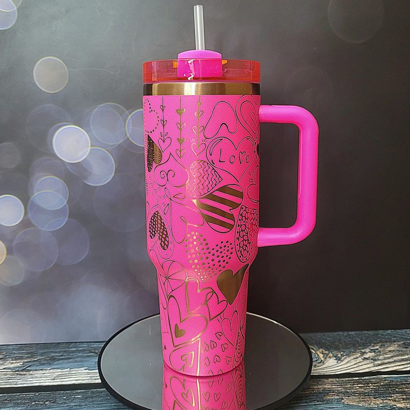 Heart Tumbler, 40oz Copper Heart Doodle Tumbler, Valentine's Day, Cupid Engraved Cup, Copper Tumbler, Laser Engraved Copper Tumbler (Black Copper)
