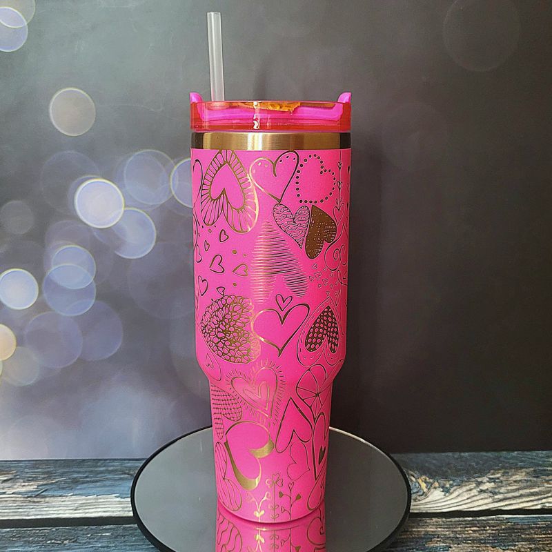 Heart Tumbler, 40oz Copper Heart Doodle Tumbler, Valentine's Day, Cupid Engraved Cup, Copper Tumbler, Laser Engraved Copper Tumbler (Black Copper)