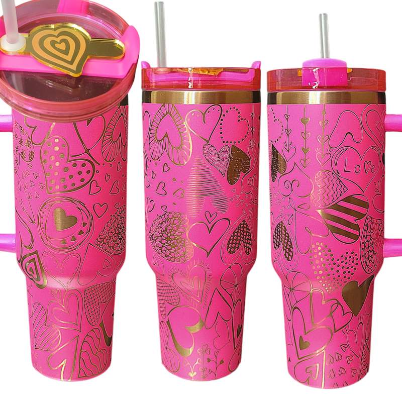 Heart Tumbler, 40oz Copper Heart Doodle Tumbler, Valentine's Day, Cupid Engraved Cup, Copper Tumbler, Laser Engraved Copper Tumbler (Black Copper)