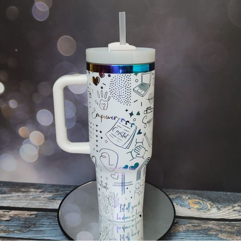 Social Worker Tumbler, 40oz Rainbow Tumbler, Mental Health Matters, Empowerment Cup, Holographic Tumbler, Laser Engraved Holographic Tumbler (Black Rainbow, Design Only)