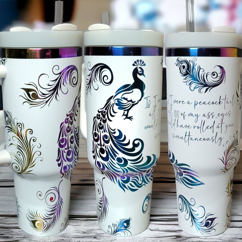Peacock 40oz Oil Slick Tumbler (White Rainbow)