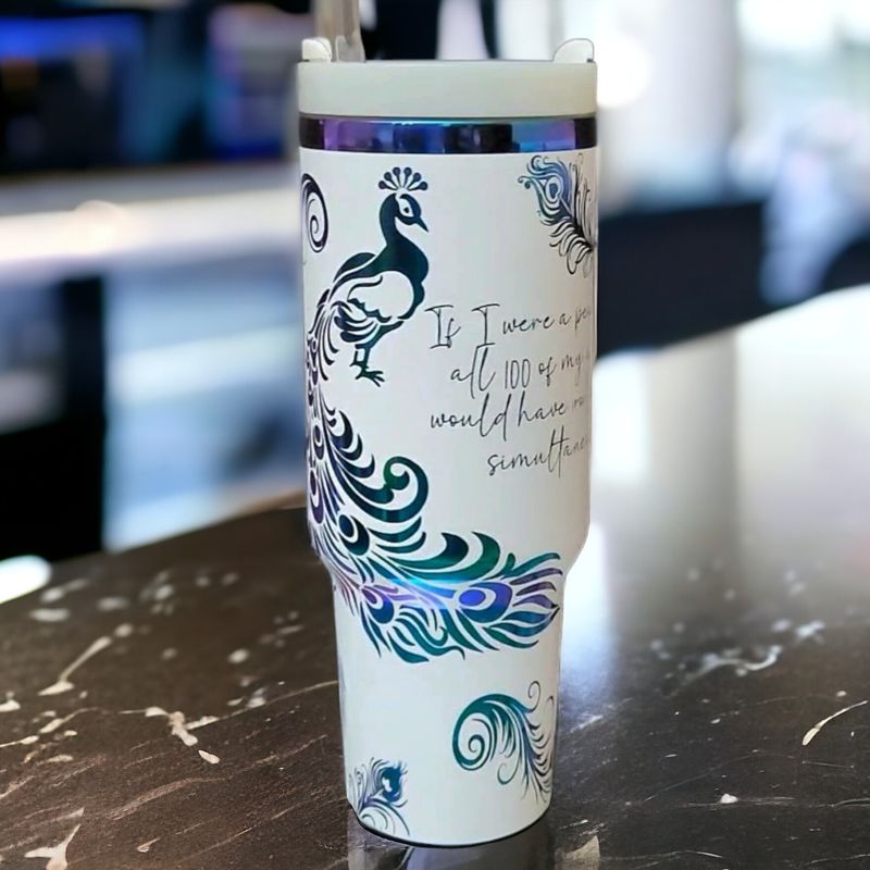 Peacock 40oz Oil Slick Tumbler (White Rainbow)