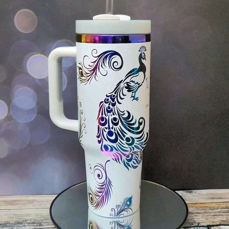 Peacock 40oz Oil Slick Tumbler (White Rainbow)