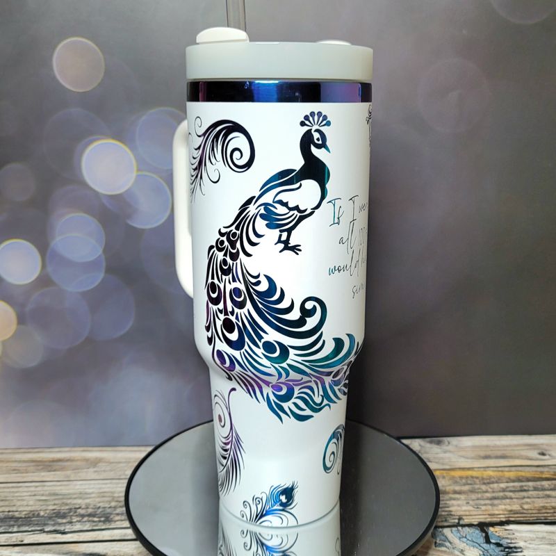 Peacock 40oz Oil Slick Tumbler (White Rainbow)