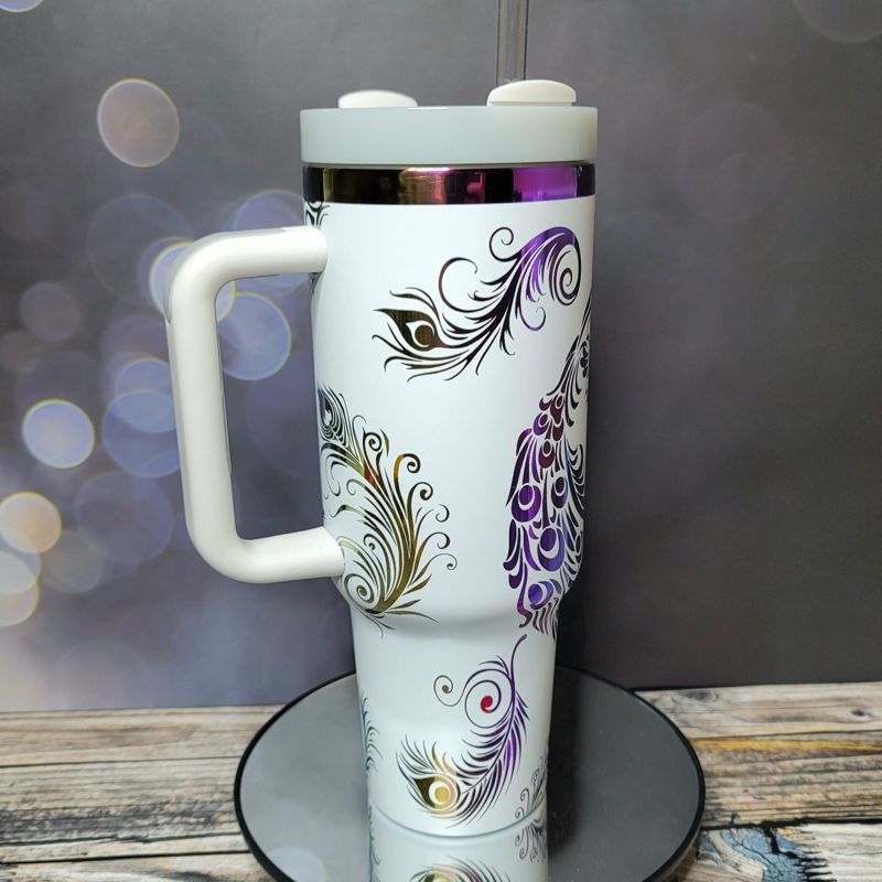 Peacock 40oz Oil Slick Tumbler (White Rainbow)