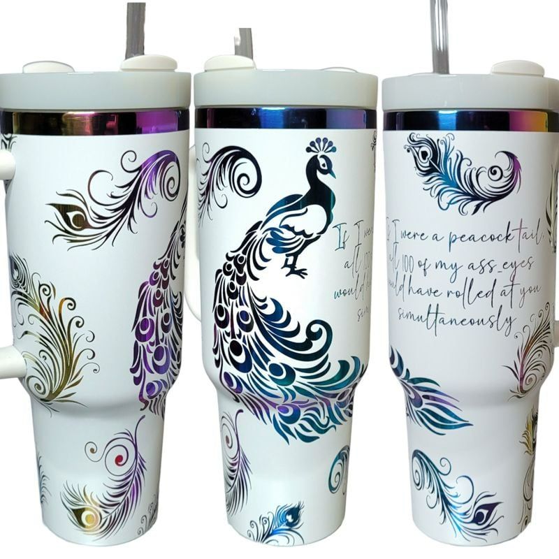 Peacock 40oz Oil Slick Tumbler (White Rainbow)