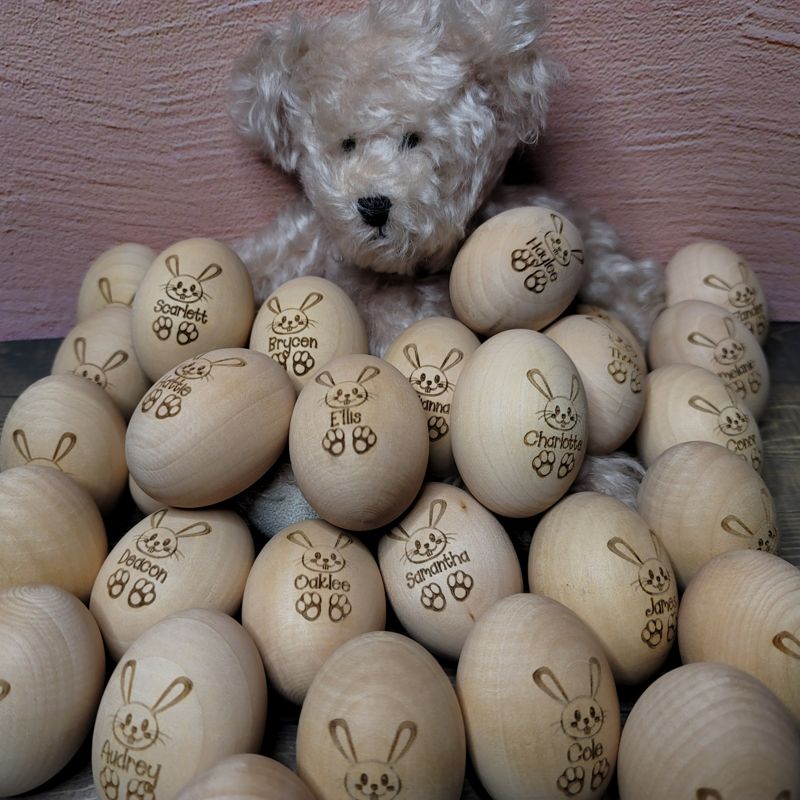 Personalized Wooden Easter Egg - Adorable Bunny Engraving