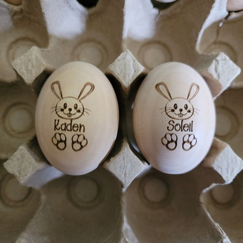 Personalized Wooden Easter Egg - Adorable Bunny Engraving