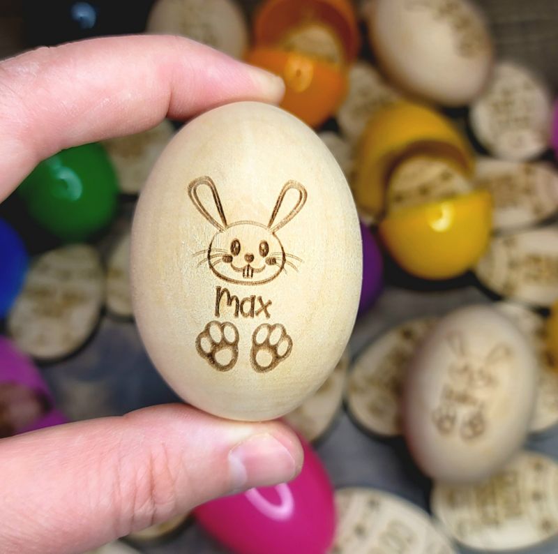 Personalized Wooden Easter Egg - Adorable Bunny Engraving