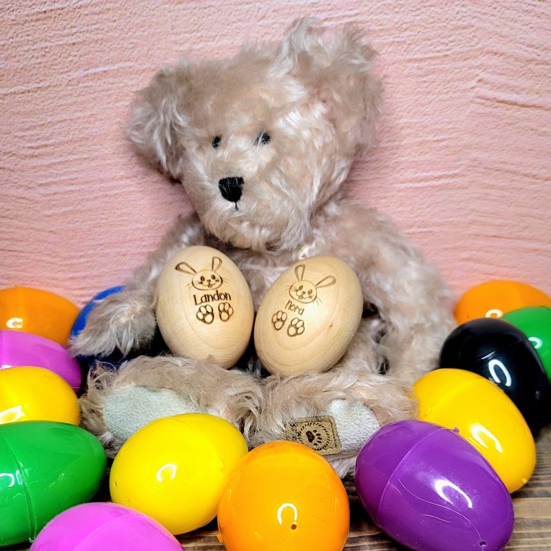 Personalized Wooden Easter Egg - Adorable Bunny Engraving