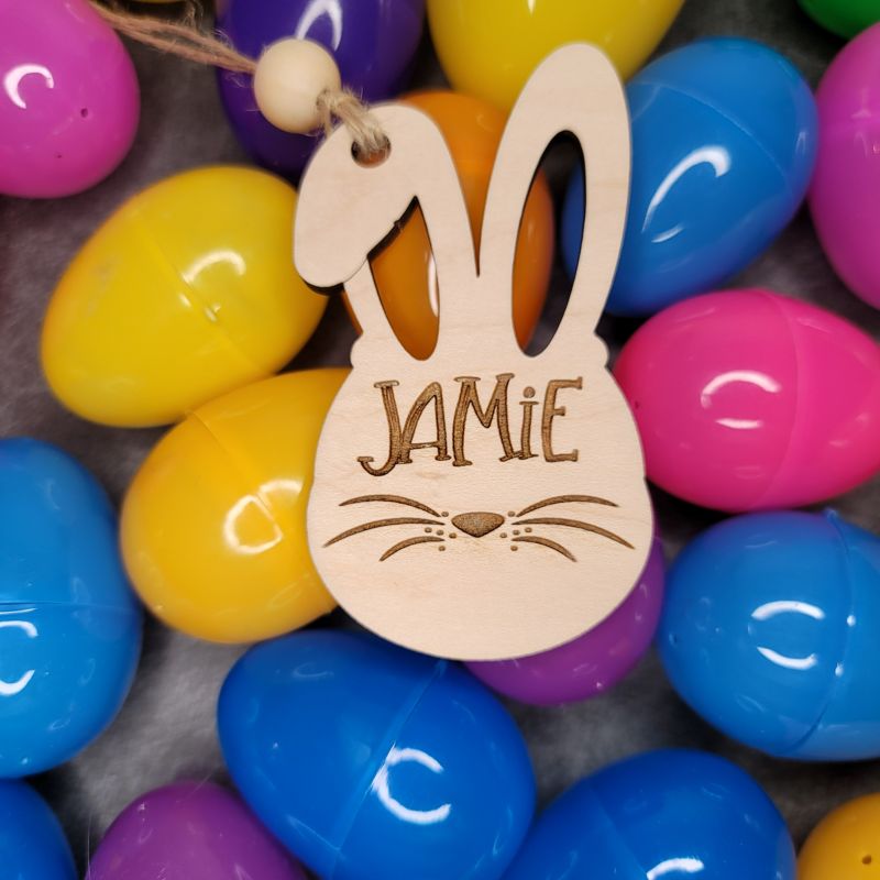 Personalized Wooden Easter Basket Tags - Bunny, Egg, or Dinosaur Design