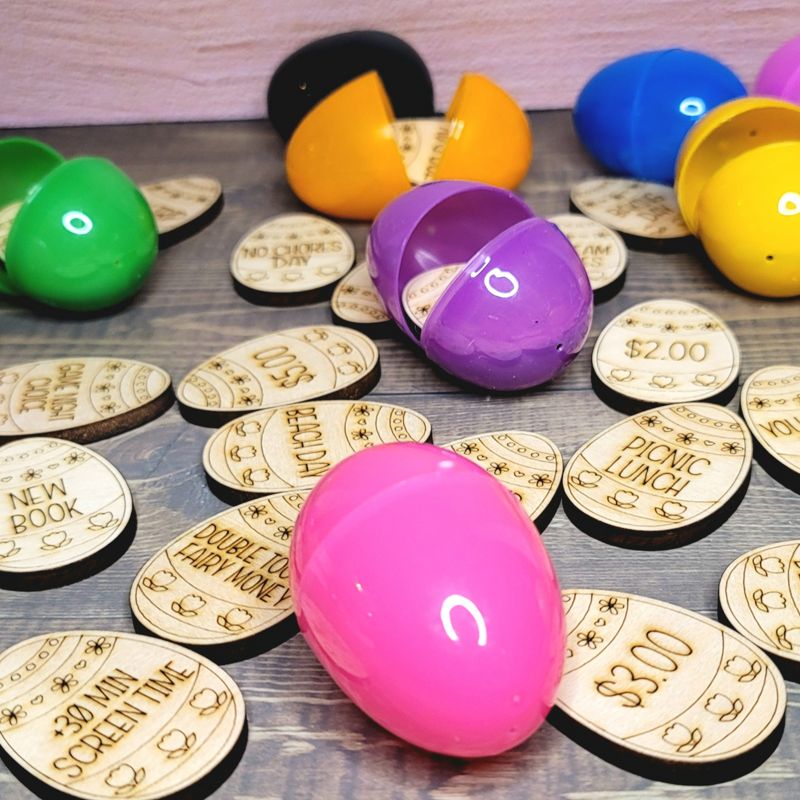 Reusable Wooden Engraved Easter Eggs - Candy Alternative with Activities