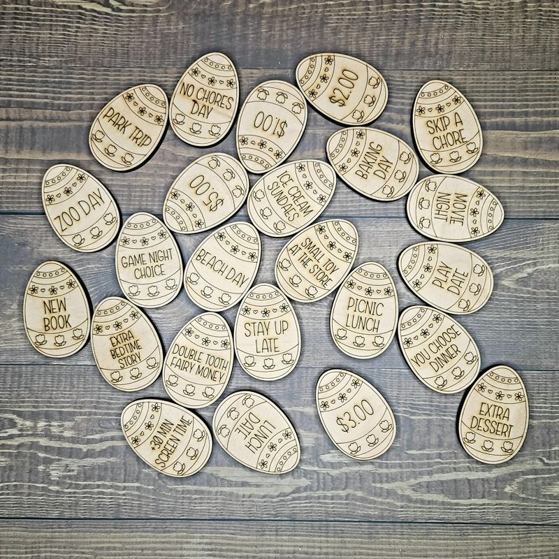 Reusable Wooden Engraved Easter Eggs - Candy Alternative with Activities