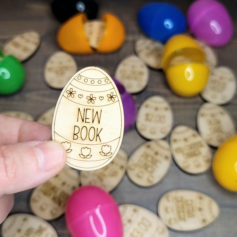 Reusable Wooden Engraved Easter Eggs - Candy Alternative with Activities