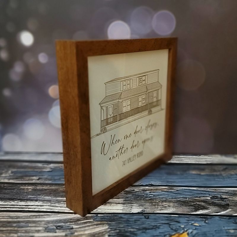 Engraved House Portrait: Custom Laser-Engraved Home Sketch in Shadowbox Frame