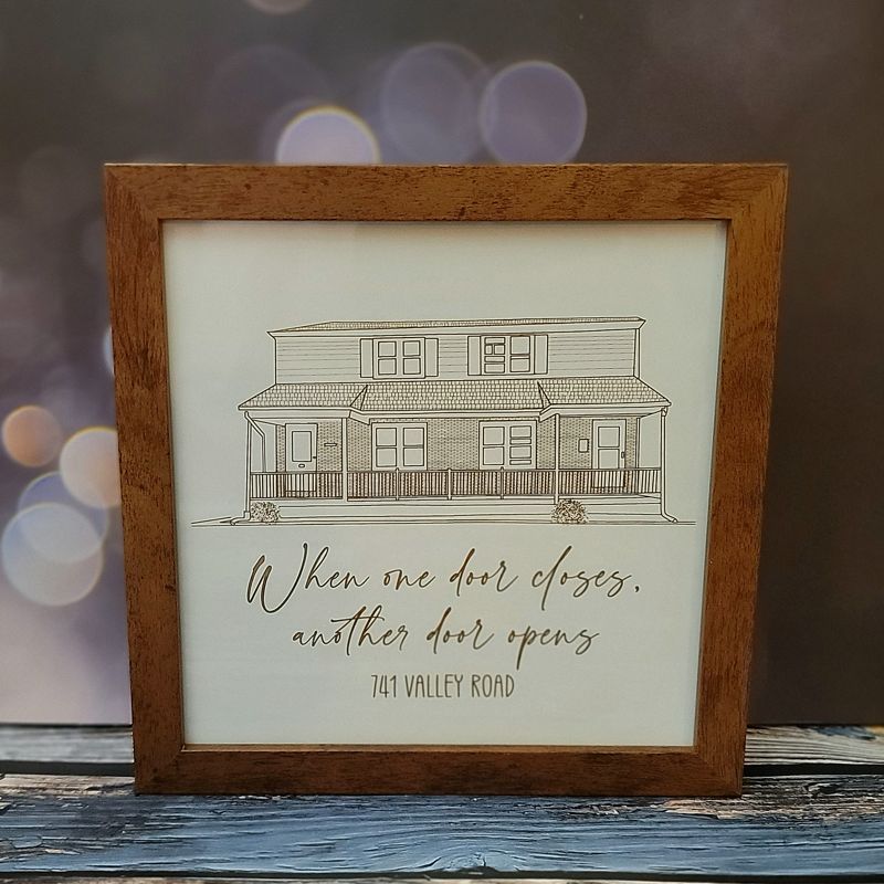 Engraved House Portrait: Custom Laser-Engraved Home Sketch in Shadowbox Frame