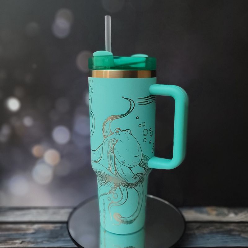 Laser Engraved Sea Creatures Tumbler - Octopus, Sea Turtle, Jellyfish Design - Ocean Themed Cups, Copper Drinkware, Underwater Cup Design (Black Copper)