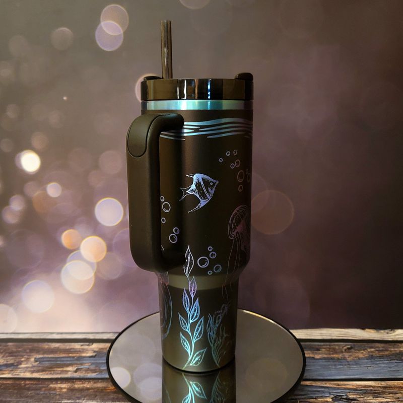 Ocean Adventure 40oz Laser-Engraved Tumbler: Whimsical Sea Creatures and Your Choice of Colors (30oz Pool H2.0)