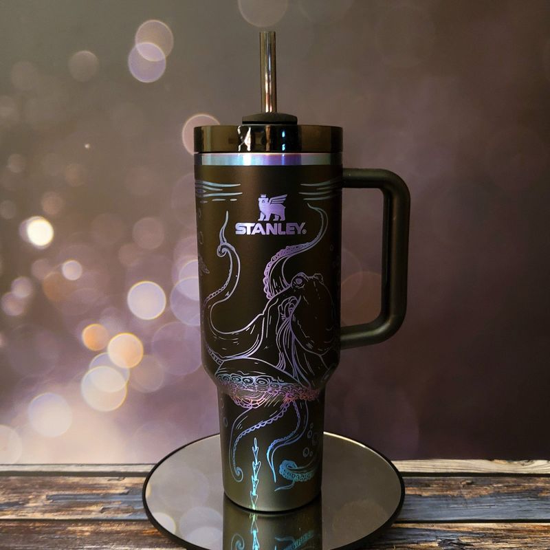 Ocean Adventure 40oz Laser-Engraved Tumbler: Whimsical Sea Creatures and Your Choice of Colors (30oz Pool H2.0)