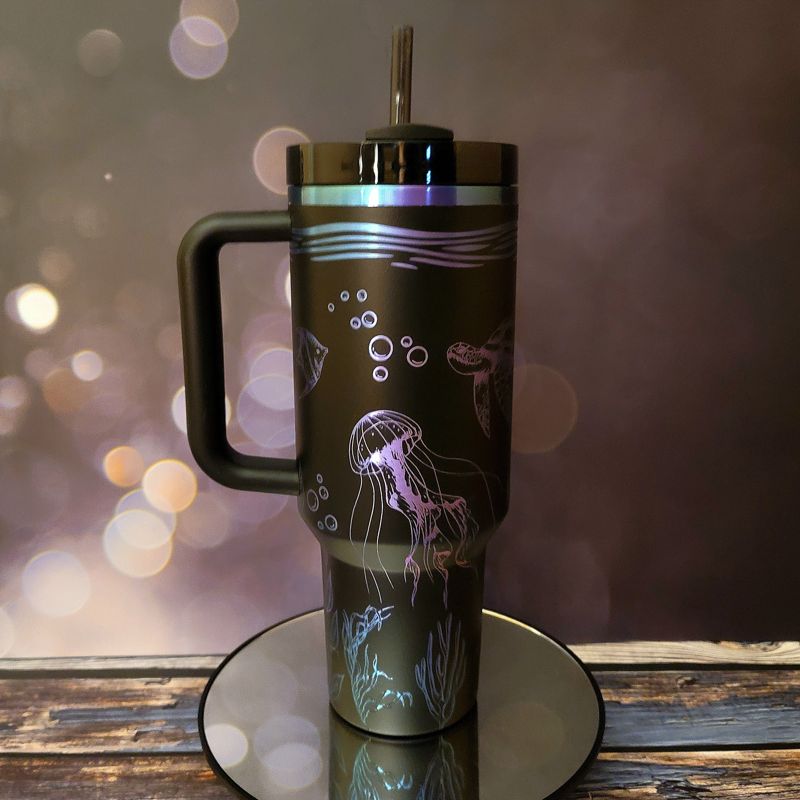 Ocean Adventure 40oz Laser-Engraved Tumbler: Whimsical Sea Creatures and Your Choice of Colors (30oz Pool H2.0)