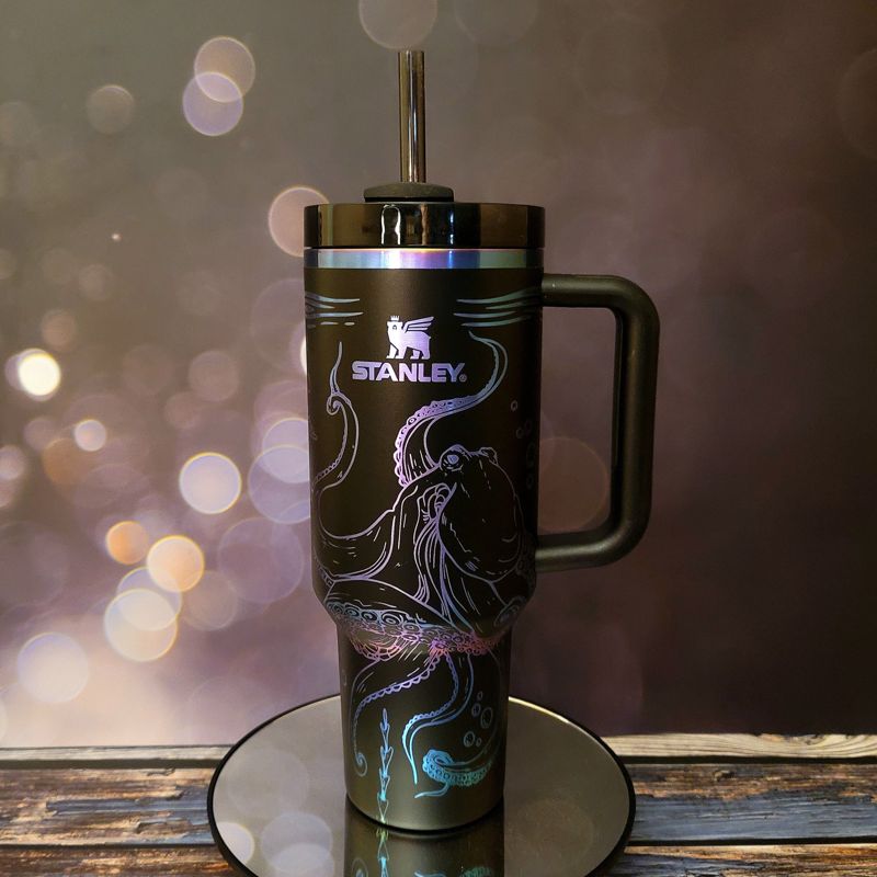 Ocean Adventure 40oz Laser-Engraved Tumbler: Whimsical Sea Creatures and Your Choice of Colors (30oz Pool H2.0)