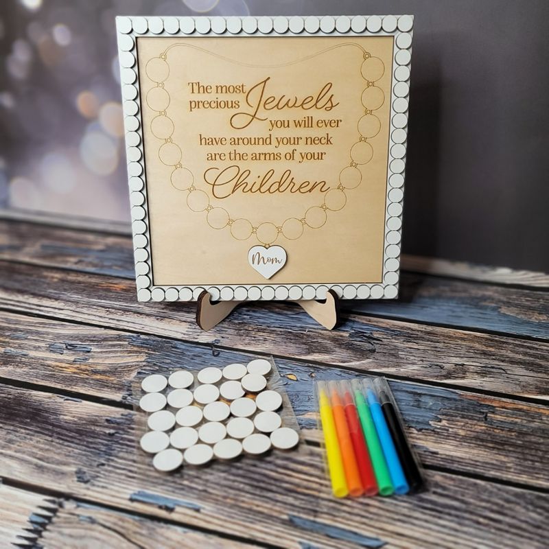 Handcrafted Mother's Day Sign: Personalized Wood Art with Customizable Necklace and Easel