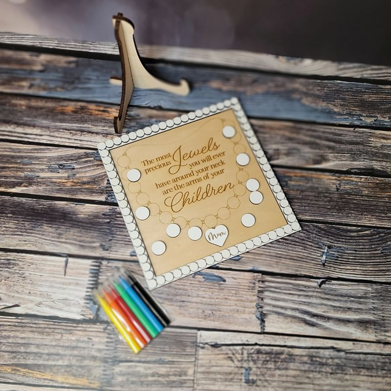 Handcrafted Mother's Day Sign: Personalized Wood Art with Customizable Necklace and Easel