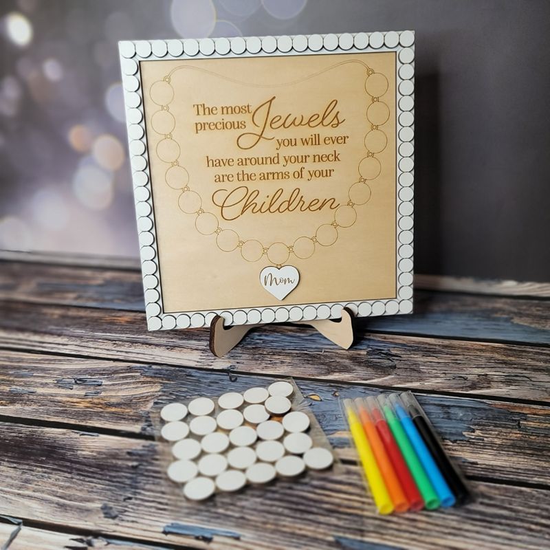 Handcrafted Mother's Day Sign: Personalized Wood Art with Customizable Necklace and Easel