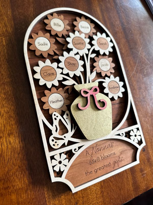 Personalized Family Flower Pot Wooden Sign for Mother's Day