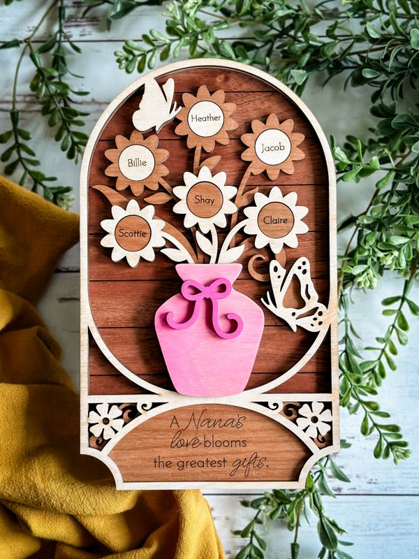 Personalized Family Flower Pot Wooden Sign for Mother's Day