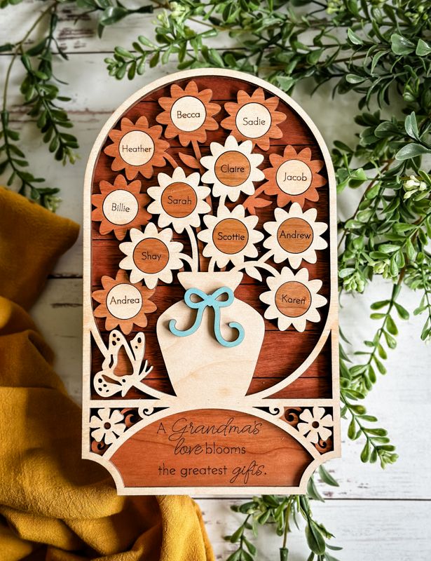 Personalized Family Flower Pot Wooden Sign for Mother's Day