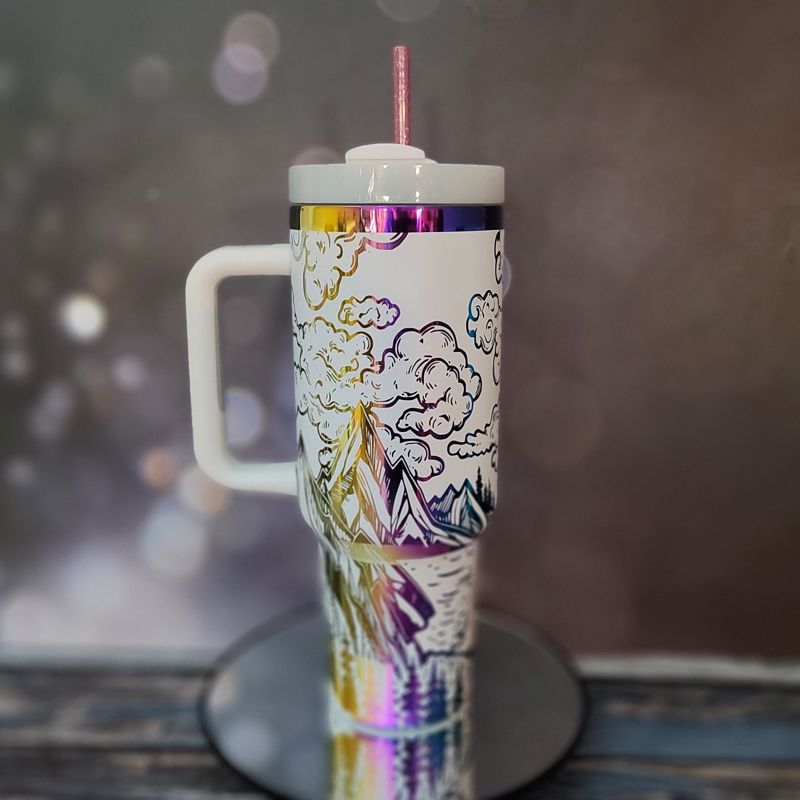 Mystical Mountain Tumbler - Personalized 40oz Stainless Steel Mug with Straw (Black Rainbow, Design Only)
